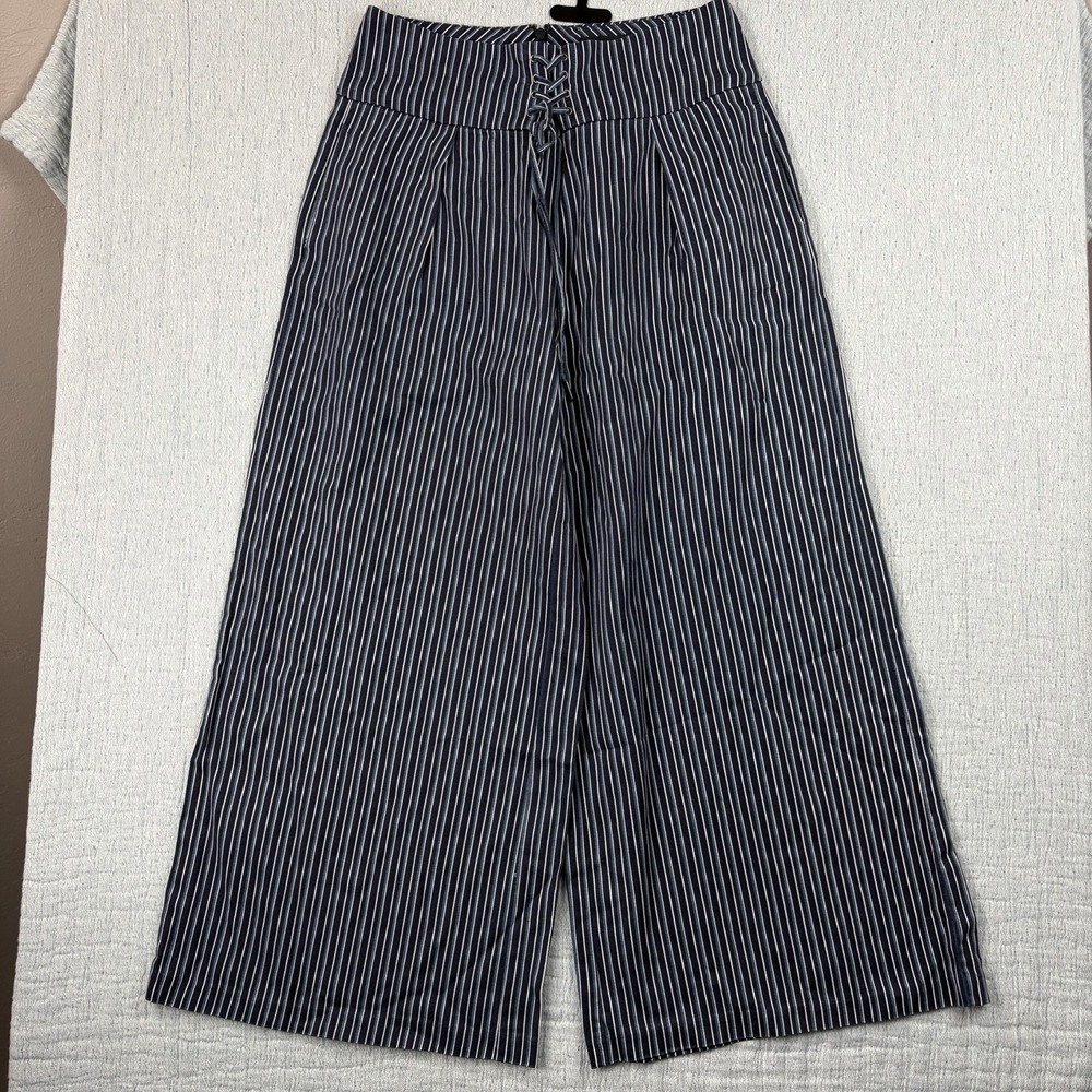 Paige Charisma Lace Up Wide Leg Rich Navy Paradise Striped Dress Pants size 6